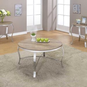 19" X 35" X 19" 3Pc Weathered Light Oak And Chrome Pack Coffee And End Set