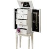 16" X 10" X 40" White Mirror Jewelry Armoire