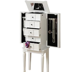 16" X 10" X 40" White Mirror Jewelry Armoire