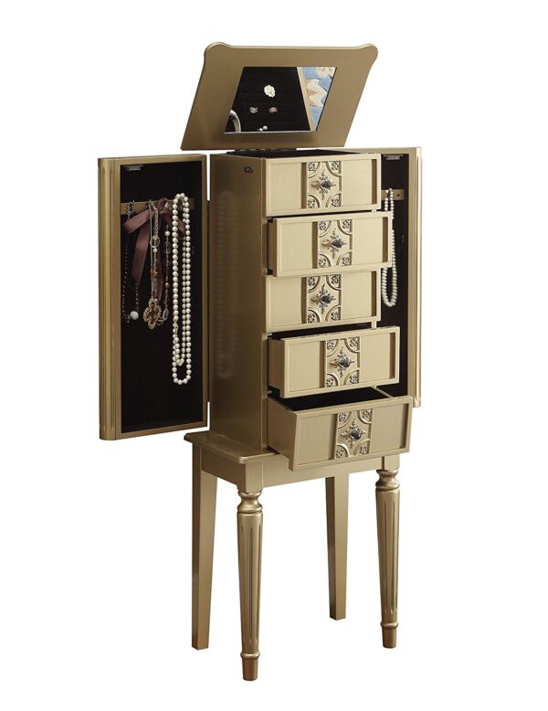 16" X 10" X 40" Gold Mirror Jewelry Armoire - Image 2