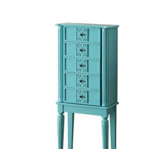 16" X 10" X 40" Light Blue Mirror Jewelry Armoire