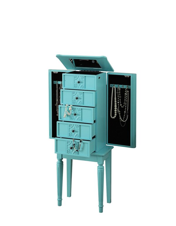 16" X 10" X 40" Light Blue Mirror Jewelry Armoire - Image 2