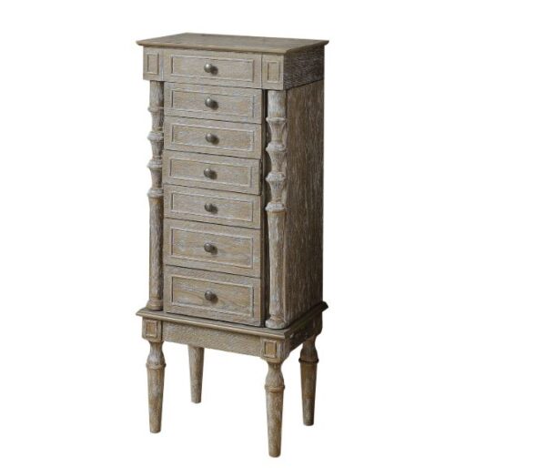 16" X 10" X 40" Weathered Oak Mirror Jewelry Armoire - Image 2