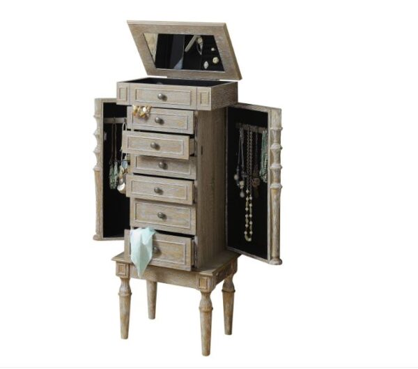 16" X 10" X 40" Weathered Oak Mirror Jewelry Armoire - Image 3
