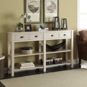 60" X 12" X 35" Cream Wooden Console Table