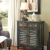 32" X 15" X 35" Antique Oak And Teal Wooden Console Table - Image 2