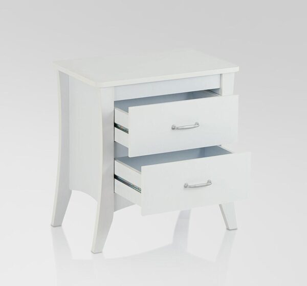 White Wooden 2 Drawer Nightstand - Image 3