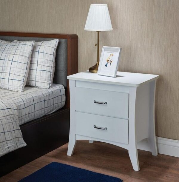 White Wooden 2 Drawer Nightstand - Image 4