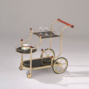 38" X 21" X 33" Golden Plated And Black Glass Serving Cart