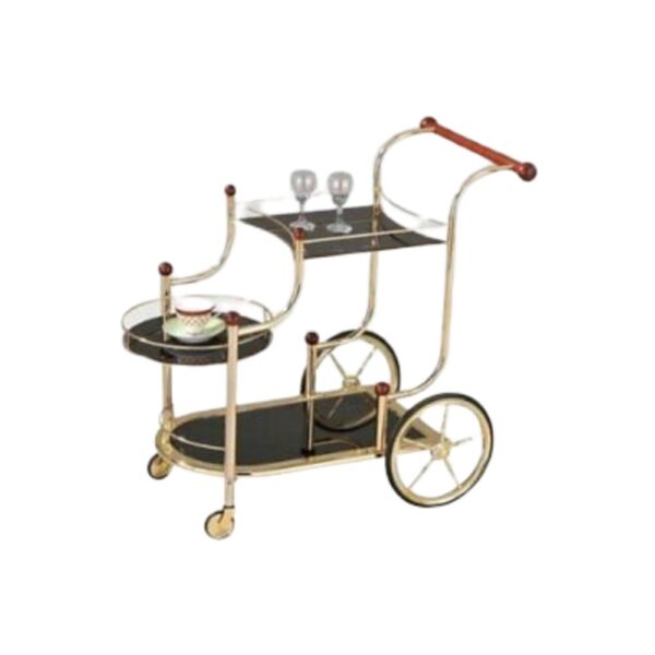 38" X 21" X 33" Golden Plated And Black Glass Serving Cart - Image 2