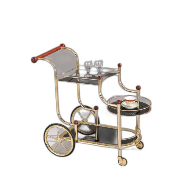 38" X 21" X 33" Golden Plated And Black Glass Serving Cart - Image 3