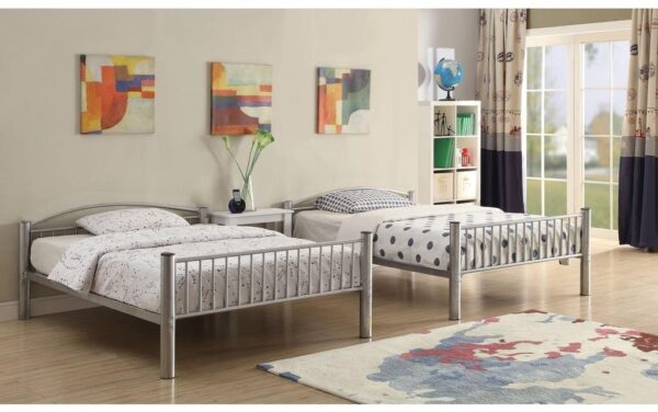78" X 56" X 67" Silver Metal Full Over Full Bunk Bed - Image 3