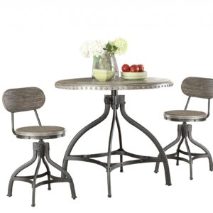 36" X 36" X 36" 3pc Pack Gray Oak Adjustable Counter Height Dining Set