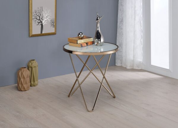 22" X 22" X 22" Frosted Glass And Champagne End Table - Image 2