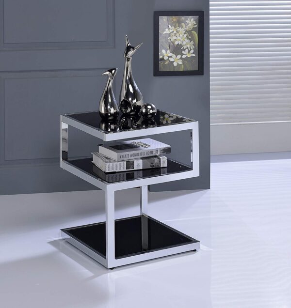 Black Glass And Chrome 3 Tier Shelves End Table - Image 4