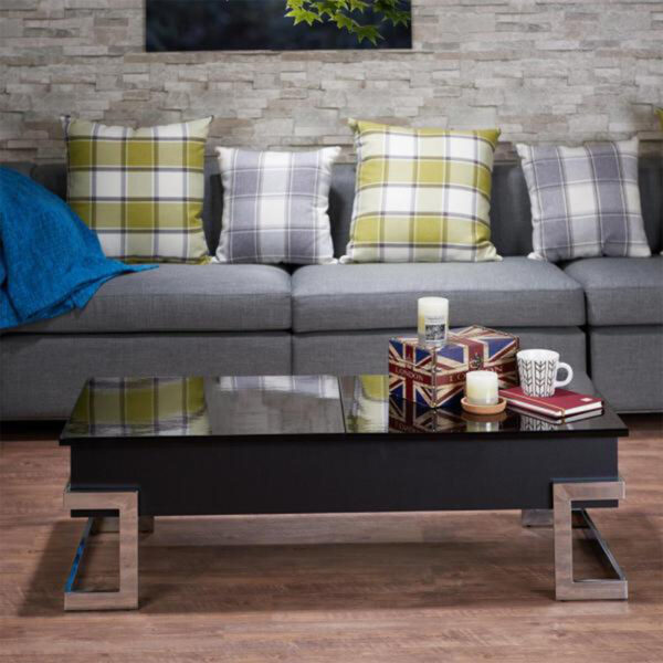 47" X 20" X 14-24" Black And Chrome Particle Board Coffee Table - Image 4