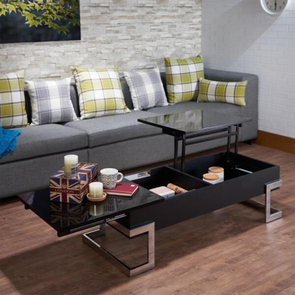 47" X 20" X 14-24" Black And Chrome Particle Board Coffee Table - Image 5