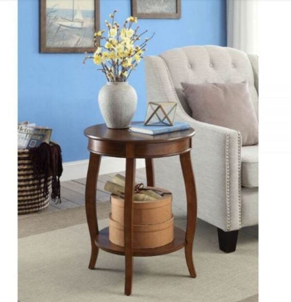 Walnut Round Wooden Side Table - Image 4