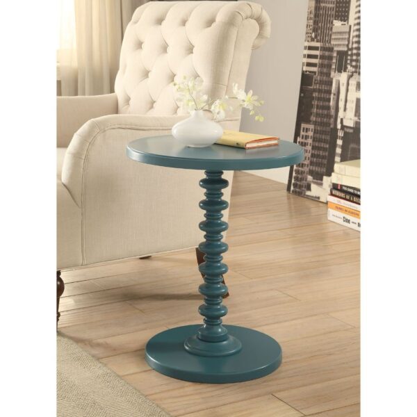 Fun Teal Wood Pedestal End Table - Image 3
