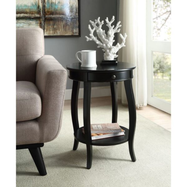 Vintage Look Black Wood End Table with Storage - Image 3