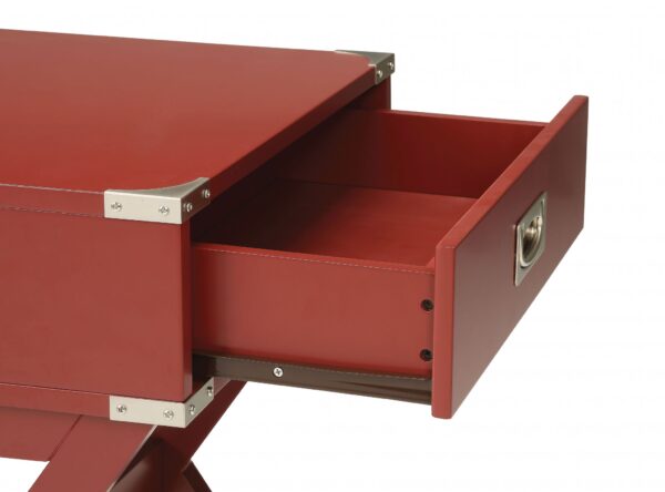Modern Red X Shape Wooden Storage End Table - Image 2