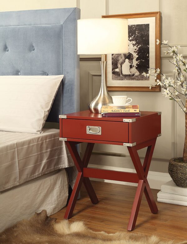 Modern Red X Shape Wooden Storage End Table - Image 3