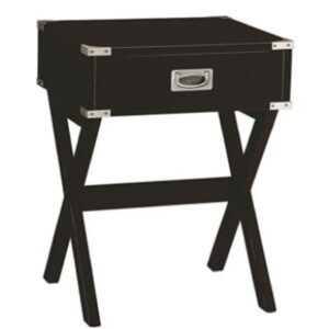 24" Black Solid Wood Rectangular End Table With Drawer