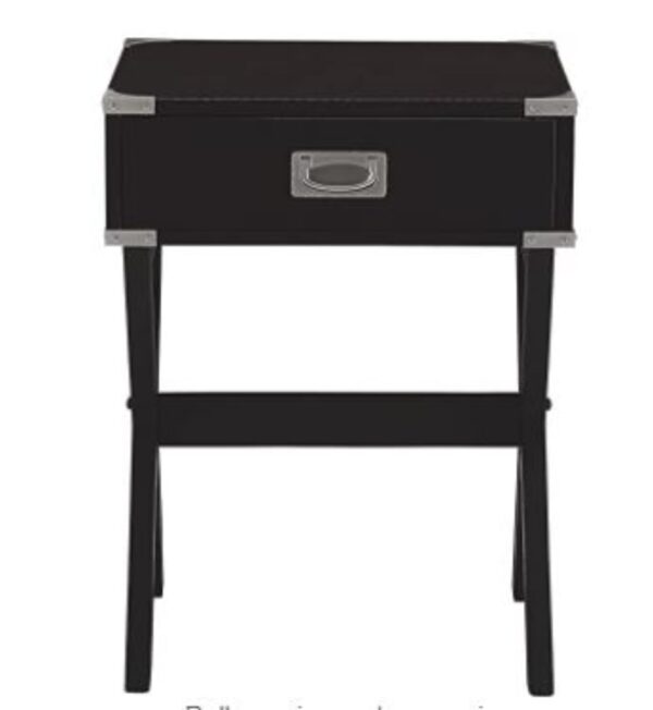 24" Black Solid Wood Rectangular End Table With Drawer - Image 2