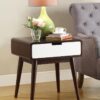 Mahogony and White USB Side Table with Drawer