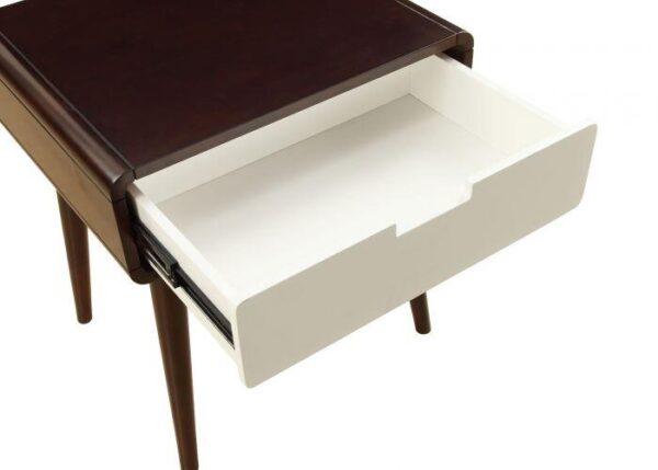 Mahogony and White USB Side Table with Drawer - Image 4