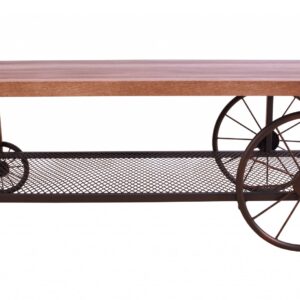 Rectangular Oak Finish Coffee Table with Metal Mesh Bottom Shelf