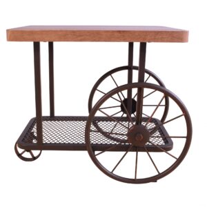 27" X 17.71" X 22.04" Gray Oak And Antique Metal Tube End Table