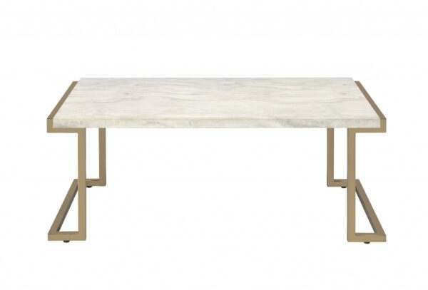 Rectangular Marble Top with Champagne Metal Base Cofee Table - Image 2