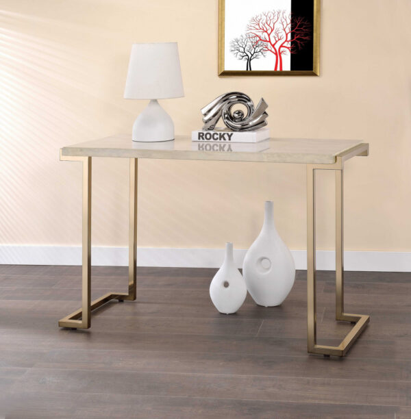 44" X 17.75" X 29.5" Faux Marble And Champagne Sofa Table - Image 2