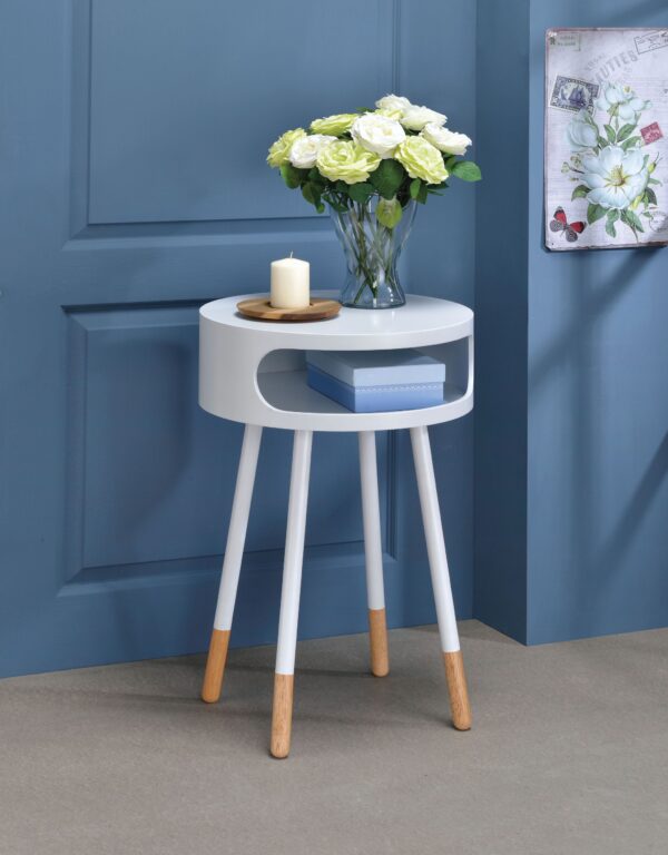 Bentwood White Retro Round Wooden End Table - Image 4