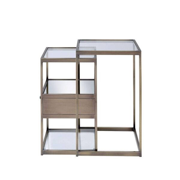 18" X 15" X 26" 2Pc Clear Glass And Antique Brass Nesting Table - Image 2
