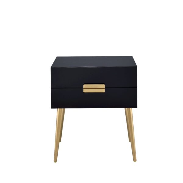 Sleek Black And Gold Two Drawer End Table - Image 2