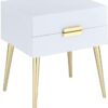 Sleek White And Gold Two Drawer End Table