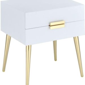 Sleek White And Gold Two Drawer End Table