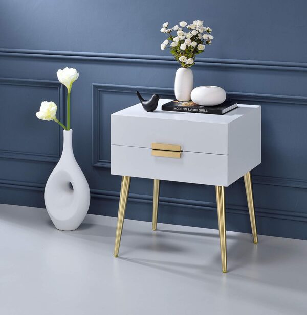 Sleek White And Gold Two Drawer End Table - Image 2