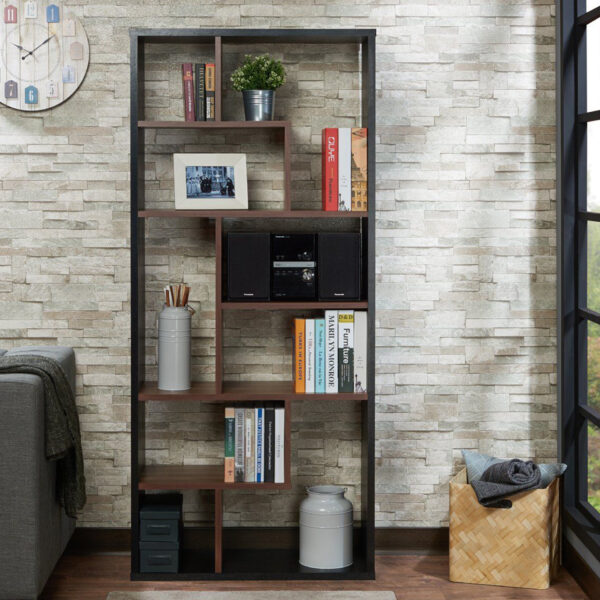 32" X 12" X 71" Black And Walnut Veneer Cube Bookcase - Image 3