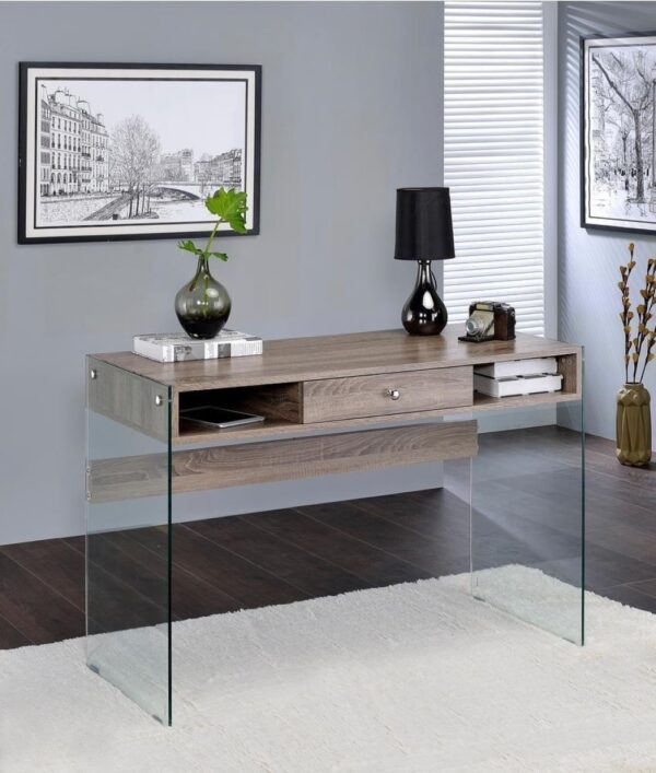 Cool Oak and Glass Panel Desk - Image 4