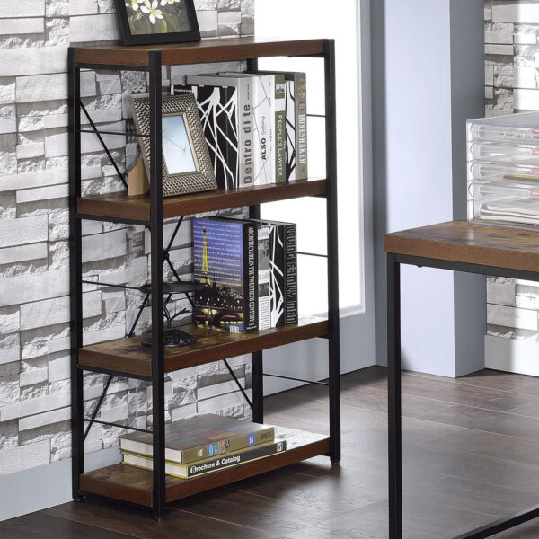 Industrial Rustic Dark Weathered Oak Finish Bookcase - Image 4