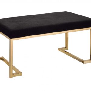 Modern Rectangular Black Padded Bench with Champagne Metal Base