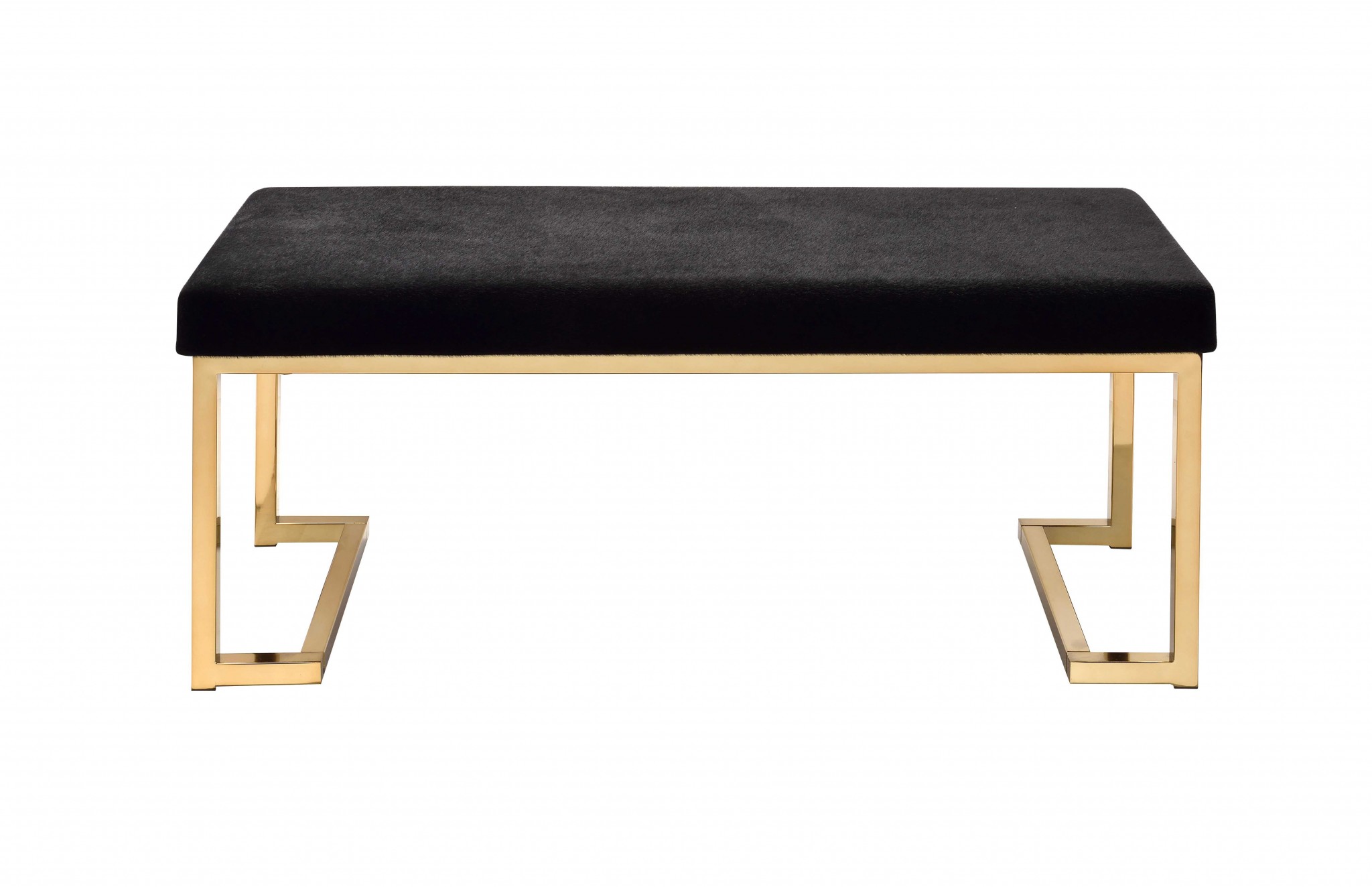 Modern Rectangular Black Padded Bench with Champagne Metal Base - Image 2
