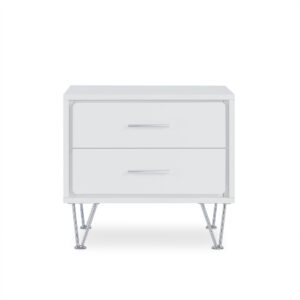 White Wooden 2-Drawer Chrome Nightstand
