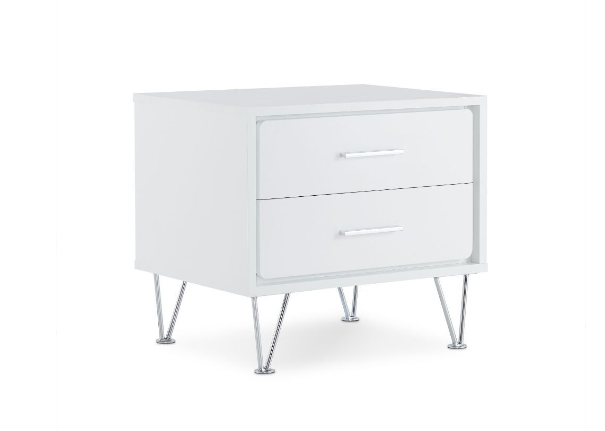 White Wooden 2-Drawer Chrome Nightstand - Image 2