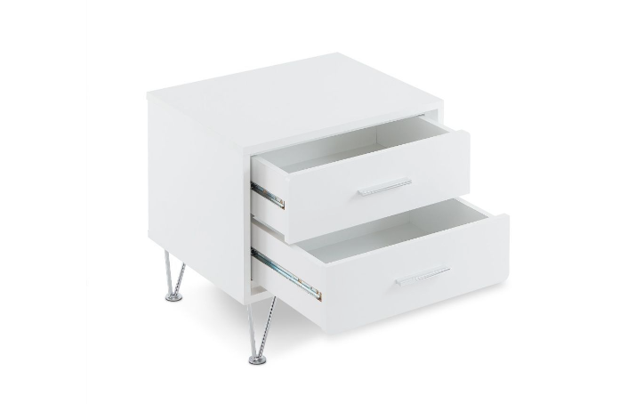 White Wooden 2-Drawer Chrome Nightstand - Image 3