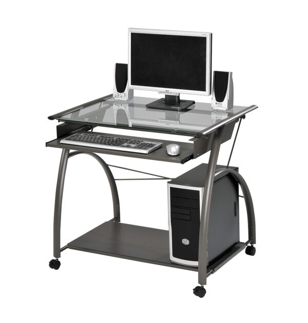 32" Clear Glass Mirrored Rectangular Computer Desk - Image 2