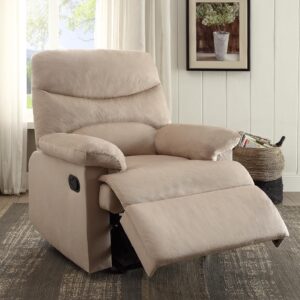 Recliner , Light Brown Woven Fabric - Woven Fabric, Wood (Solid Light Brown Woven Fabric